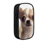 WPUTY Funny Chihuahua Printed Large Capacity Pencil Case Black Double-Layer Stationery Organizer, Cosmetic & Makeup Bag for Students, Teachers, Adults