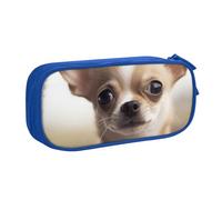 WPUTY Funny Chihuahua Printed Large Capacity Pencil Case Blue Double-Layer Stationery Organizer Makeup Bag for School, Office, Travel