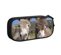 WPUTY Funny Donkeys Printed Large Capacity Pencil Case Black Double-Layer Stationery Organizer Makeup Bag for School, Office, Travel