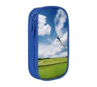 WPUTY Golf Course Printed Large Capacity Pencil Case Blue Double-Layer Stationery Organizer, Cosmetic & Makeup Bag for Students, Teachers, Adults