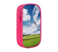 WPUTY Golf Course Printed Large Capacity Pencil Case Pink Double-Layer Stationery Organizer, Cosmetic & Makeup Bag for Students, Teachers, Adults