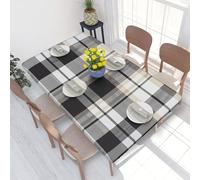 WPUTY Gray plaid lines Print Table Cover with Elastic Edged - 4FT Water Resistant Kitchen Dining Party Picnic Tablecloth, Decorative Fabric Table Cloth 122x76 CM