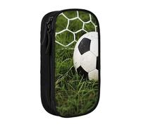 WPUTY Green Grass Soccer Printed Large Capacity Pencil Case Black Double-Layer Stationery Organizer, Cosmetic & Makeup Bag for Students, Teachers, Adults