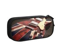 WPUTY Guitar British Flag Printed Large Capacity Pencil Case Black Double-Layer Stationery Organizer Makeup Bag for School, Office, Travel