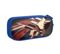 WPUTY Guitar British Flag Printed Large Capacity Pencil Case Blue Double-Layer Stationery Organizer Makeup Bag for School, Office, Travel