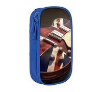 WPUTY Guitar British Flag Printed Large Capacity Pencil Case Blue Double-Layer Stationery Organizer, Cosmetic & Makeup Bag for Students, Teachers, Adults