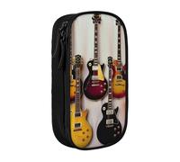 WPUTY Guitar Collection Printed Large Capacity Pencil Case Black Double-Layer Stationery Organizer, Cosmetic & Makeup Bag for Students, Teachers, Adults