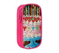 WPUTY Happy Birthday Big Cake Printed Large Capacity Pencil Case Pink Double-Layer Stationery Organizer, Cosmetic & Makeup Bag for Students, Teachers, Adults