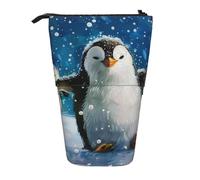 WPUTY Happy Penguin Printed Pencil Case Standing Telescopic Pen Holder for Cosmetics Pouch Makeup Office Bag