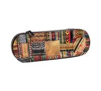 WPUTY Hard Shell PU Leather Pencil Case, African Textile Patchwork Prints Pencil Box Waterproof Pen Organizer for School, Travel, Cosmetics & Gifts