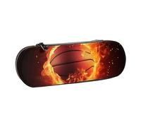 WPUTY Hard Shell PU Leather Pencil Case, Basketball on Fire Flame Splashing Prints Pencil Box Waterproof Pen Organizer for School, Travel, Cosmetics & Gifts