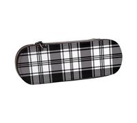 WPUTY Hard Shell PU Leather Pencil Case, Black and White Plaid Prints Pencil Box Waterproof Pen Organizer for School, Travel, Cosmetics & Gifts