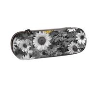 WPUTY Hard Shell PU Leather Pencil Case, Black and White Sunflowers Prints Pencil Box Waterproof Pen Organizer for School, Travel, Cosmetics & Gifts