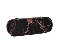 WPUTY Hard Shell PU Leather Pencil Case, Black Rose Gold Marble Prints Pencil Box Waterproof Pen Organizer for School, Travel, Cosmetics & Gifts