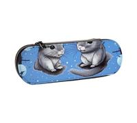 WPUTY Hard Shell PU Leather Pencil Case, Blue Chinchillas and Moon Prints Pencil Box Waterproof Pen Organizer for School, Travel, Cosmetics & Gifts