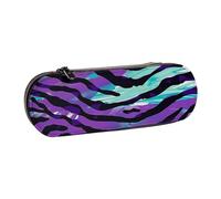 WPUTY Hard Shell PU Leather Pencil Case, Blue Green Camouflage Zebra Stripe Prints Pencil Box Waterproof Pen Organizer for School, Travel, Cosmetics & Gifts
