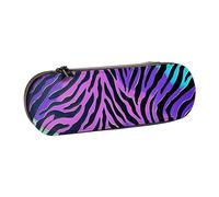 WPUTY Hard Shell PU Leather Pencil Case, Blue Green Camouflage Zebra Stripes Prints Pencil Box Waterproof Pen Organizer for School, Travel, Cosmetics & Gifts