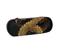 WPUTY Hard Shell PU Leather Pencil Case, Chinese Golden Yellow Dragon Prints Pencil Box Waterproof Pen Organizer for School, Travel, Cosmetics & Gifts