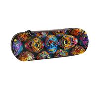 WPUTY Hard Shell PU Leather Pencil Case, Colorful Sugar Skulls Prints Pencil Box Waterproof Pen Organizer for School, Travel, Cosmetics & Gifts