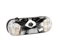 WPUTY Hard Shell PU Leather Pencil Case, Cute Raccoon Prints Pencil Box Waterproof Pen Organizer for School, Travel, Cosmetics & Gifts