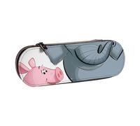 WPUTY Hard Shell PU Leather Pencil Case, Elephant and Piggie Prints Pencil Box Waterproof Pen Organizer for School, Travel, Cosmetics & Gifts