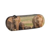 WPUTY Hard Shell PU Leather Pencil Case, Elephant Family Prints Pencil Box Waterproof Pen Organizer for School, Travel, Cosmetics & Gifts