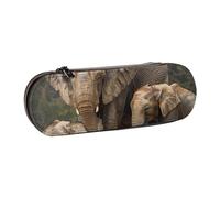 WPUTY Hard Shell PU Leather Pencil Case, Elephant Family Prints Pencil Box Waterproof Pen Organizer for School, Travel, Cosmetics & Gifts