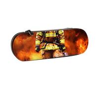 WPUTY Hard Shell PU Leather Pencil Case, Firefighter Fireman Flame Prints Pencil Box Waterproof Pen Organizer for School, Travel, Cosmetics & Gifts