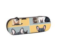 WPUTY Hard Shell PU Leather Pencil Case, French Bulldog Prints Pencil Box Waterproof Pen Organizer for School, Travel, Cosmetics & Gifts