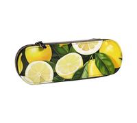 WPUTY Hard Shell PU Leather Pencil Case, Fresh Tropical Lemons Prints Pencil Box Waterproof Pen Organizer for School, Travel, Cosmetics & Gifts