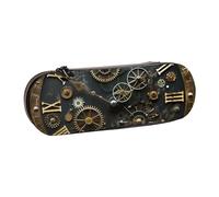 WPUTY Hard Shell PU Leather Pencil Case, Gears Clock Bronze Century Prints Pencil Box Waterproof Pen Organizer for School, Travel, Cosmetics & Gifts