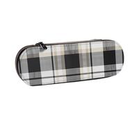 WPUTY Hard Shell PU Leather Pencil Case, Gray Plaid Lines Prints Pencil Box Waterproof Pen Organizer for School, Travel, Cosmetics & Gifts