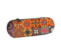 WPUTY Hard Shell PU Leather Pencil Case, Group of Moroccan Geometric Prints Pencil Box Waterproof Pen Organizer for School, Travel, Cosmetics & Gifts