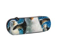 WPUTY Hard Shell PU Leather Pencil Case, Happy Penguin Prints Pencil Box Waterproof Pen Organizer for School, Travel, Cosmetics & Gifts