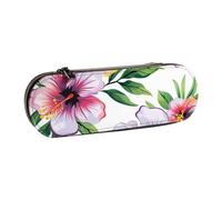 WPUTY Hard Shell PU Leather Pencil Case, Hawaiian Flower Print 1 Prints Pencil Box Waterproof Pen Organizer for School, Travel, Cosmetics & Gifts