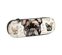 WPUTY Hard Shell PU Leather Pencil Case, I Love French Bulldog Prints Pencil Box Waterproof Pen Organizer for School, Travel, Cosmetics & Gifts