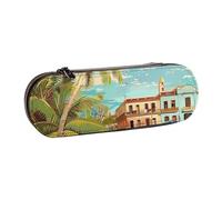 WPUTY Hard Shell PU Leather Pencil Case, Island of Cuba Prints Pencil Box Waterproof Pen Organizer for School, Travel, Cosmetics & Gifts