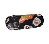 WPUTY Hard Shell PU Leather Pencil Case, Japanese Sushi Black Prints Pencil Box Waterproof Pen Organizer for School, Travel, Cosmetics & Gifts