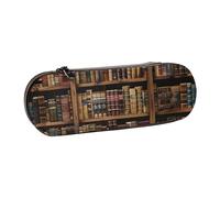 WPUTY Hard Shell PU Leather Pencil Case, Library Bookshelf Book Prints Pencil Box Waterproof Pen Organizer for School, Travel, Cosmetics & Gifts