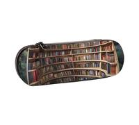 WPUTY Hard Shell PU Leather Pencil Case, Library Bookshelf Books Prints Pencil Box Waterproof Pen Organizer for School, Travel, Cosmetics & Gifts