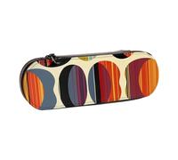 WPUTY Hard Shell PU Leather Pencil Case, Mid Century Modern Retro with Drop Shapes Prints Pencil Box Waterproof Pen Organizer for School, Travel, Cosmetics & Gifts