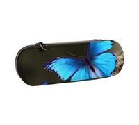 WPUTY Hard Shell PU Leather Pencil Case, Outdoor Beautiful Blue Butterfly Prints Pencil Box Waterproof Pen Organizer for School, Travel, Cosmetics & Gifts