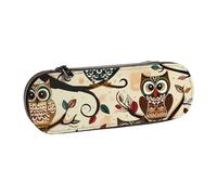 WPUTY Hard Shell PU Leather Pencil Case, Owls on Tree Branches Prints Pencil Box Waterproof Pen Organizer for School, Travel, Cosmetics & Gifts