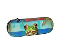 WPUTY Hard Shell PU Leather Pencil Case, Puerto Rico Flag Frog Palm Trees Prints Pencil Box Waterproof Pen Organizer for School, Travel, Cosmetics & Gifts