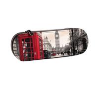 WPUTY Hard Shell PU Leather Pencil Case, Red Phone Booth London Street Prints Pencil Box Waterproof Pen Organizer for School, Travel, Cosmetics & Gifts