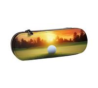 WPUTY Hard Shell PU Leather Pencil Case, Sport Golf Ball Sunset Tree Prints Pencil Box Waterproof Pen Organizer for School, Travel, Cosmetics & Gifts