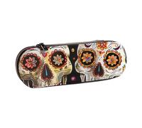 WPUTY Hard Shell PU Leather Pencil Case, Sugar Skulls Prints Pencil Box Waterproof Pen Organizer for School, Travel, Cosmetics & Gifts