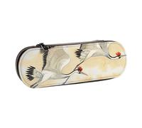 WPUTY Hard Shell PU Leather Pencil Case, Two Japanese Cranes Flying Traditional Painting Prints Pencil Box Waterproof Pen Organizer for School, Travel, Cosmetics & Gifts