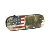 WPUTY Hard Shell PU Leather Pencil Case, US Military Soldiers Patriotic Memorial Day Prints Pencil Box Waterproof Pen Organizer for School, Travel, Cosmetics & Gifts