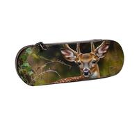 WPUTY Hard Shell PU Leather Pencil Case, Whitetail Deer Fawn in Wilderness Stag Prints Pencil Box Waterproof Pen Organizer for School, Travel, Cosmetics & Gifts
